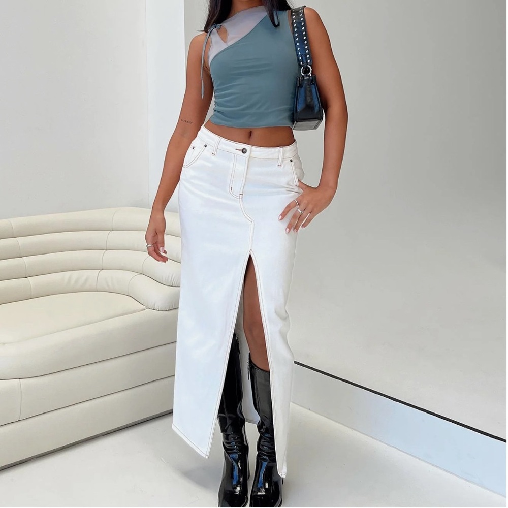 Barbara Split Maxi Skirt Porcelain - Princess Polly XS
